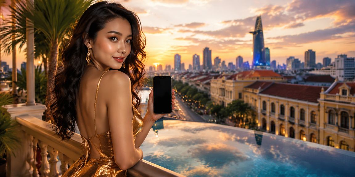 Người chơi sử dụng ứng dụng casino trên điện thoại tại bãi biển Hồ Chí Minh